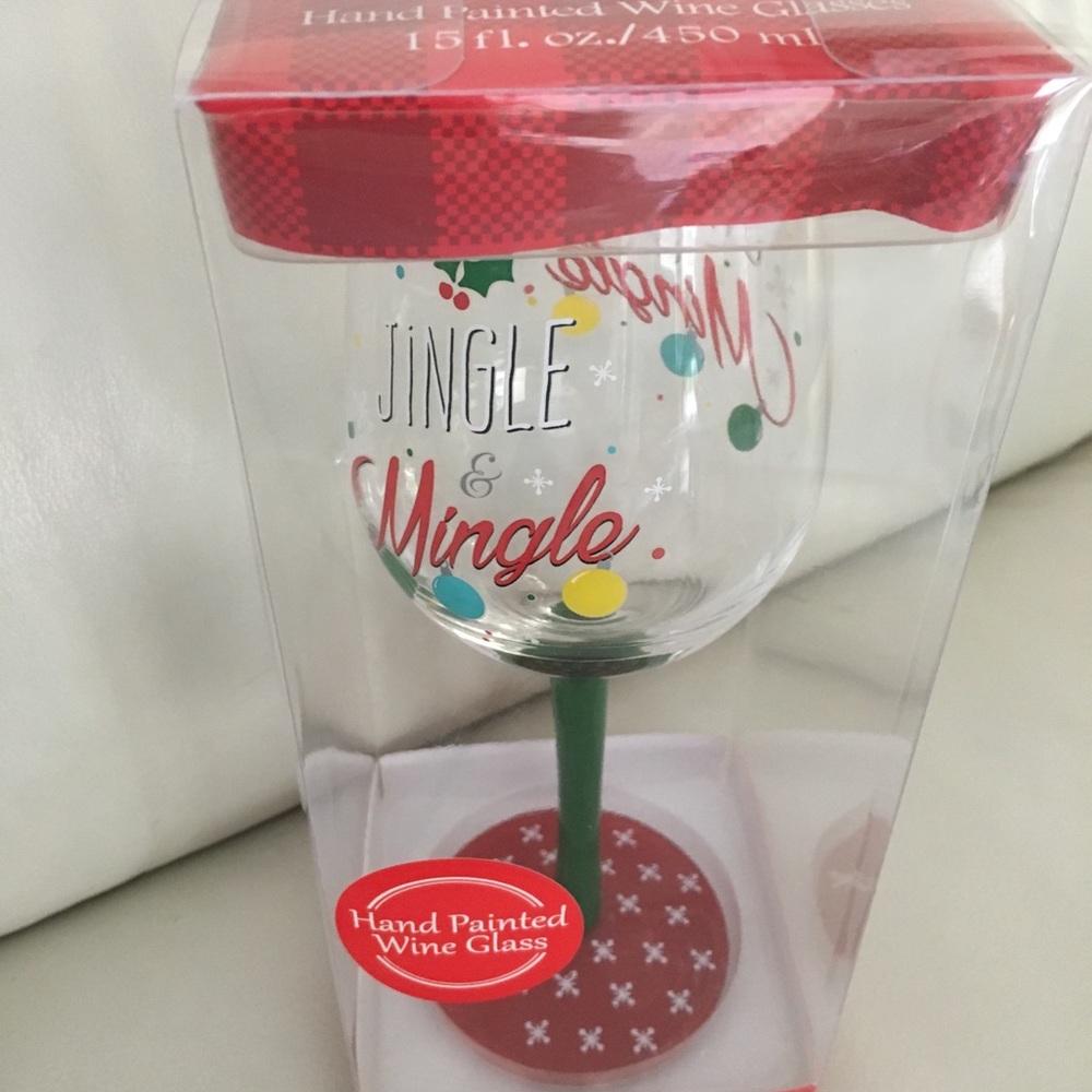 Christmas Hand Painted Wine Glass in Box